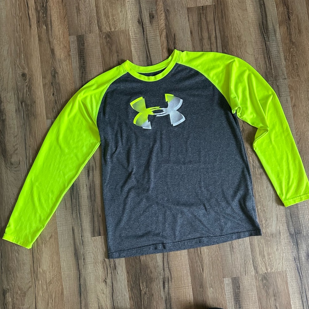 Under Armour Kids Long Sleeve Tee - Charcoal and Neon Yellow Youth XL